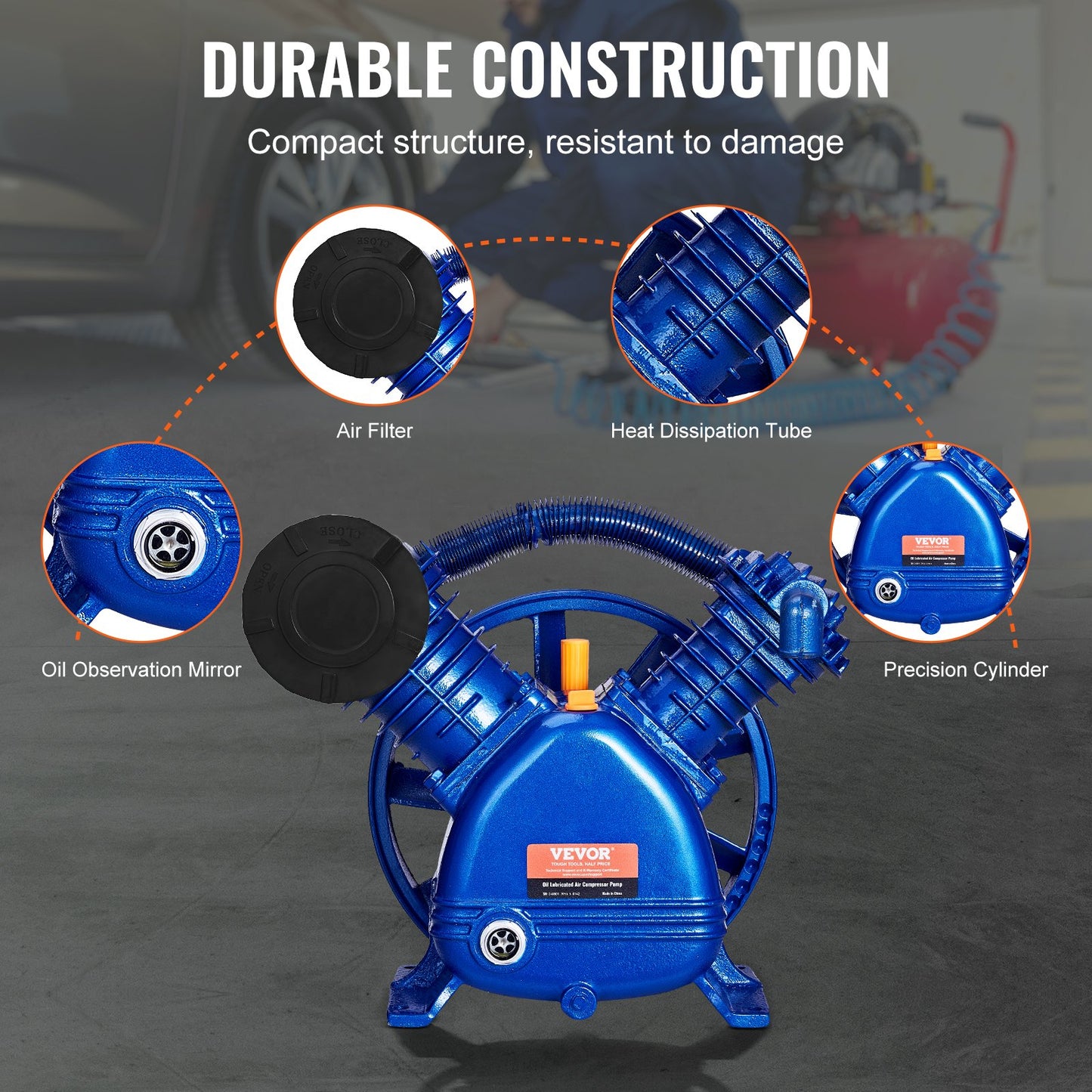 Luftkompressorpumphuvud 5.5HP 5.75CFM @ 90PSI 2-cylindrig kolvpumphuvud