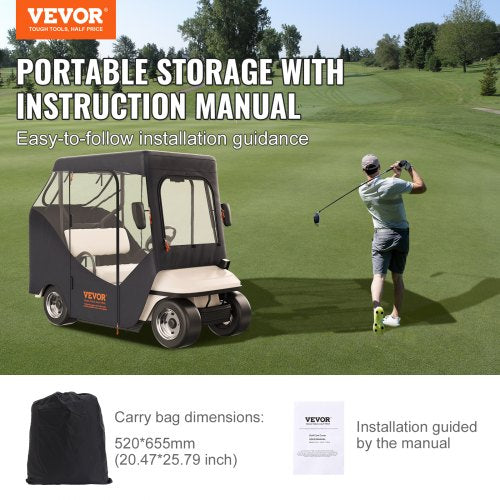 golfbilstak, passar för 2 passagerare EZGO TXT RXV, kort tak 59", 600D polyester förartak 4-sidigt transparenta fönster, klubbbilsskydd för 2-sitsiga golfbilar soltät dammtät | EU