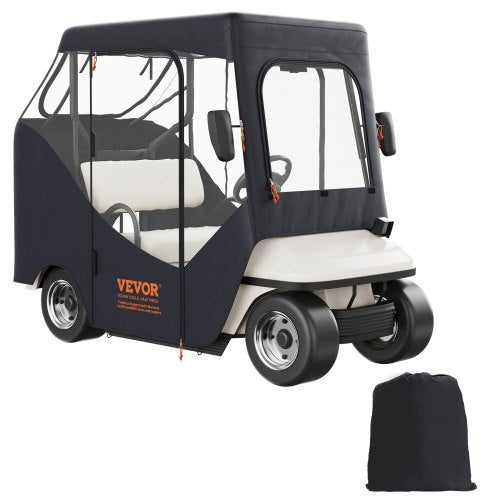 Golfbilshölje, 600D Polyester förarhölje med 4-sidiga transparenta fönster, 2 passagerarklubbskydd, universellt passar de flesta märkesvagnar, soltätt och dammtätt utomhusvagnsskydd | EU