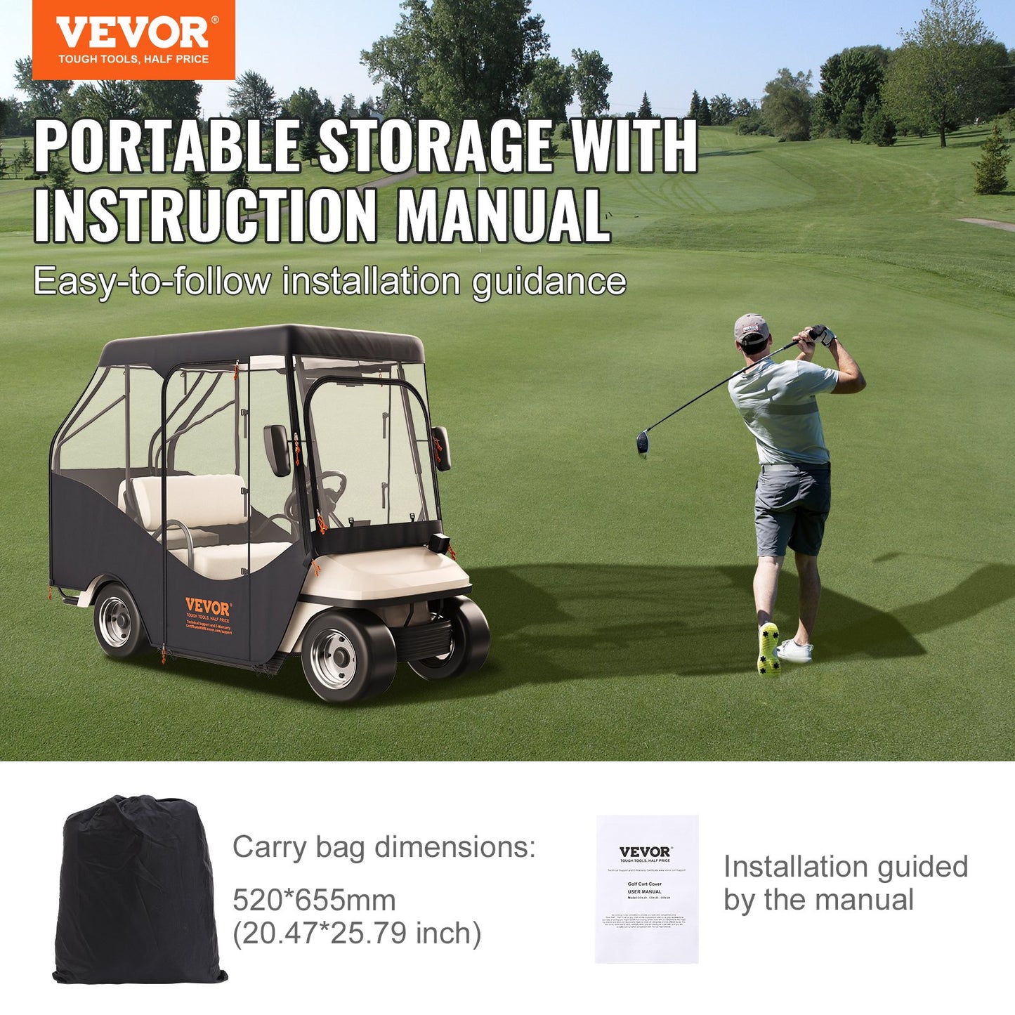 Golfwagen-Abdeckung, 600D-Polyester-Abdeckung mit 4 transparenten Fenstern an den Seiten, 4 Passagier-Schlägerabdeckungen, universell passend für die meisten Markenwagen, sonnen- und staubdichte Outdoor-Wagen-Abdeckung