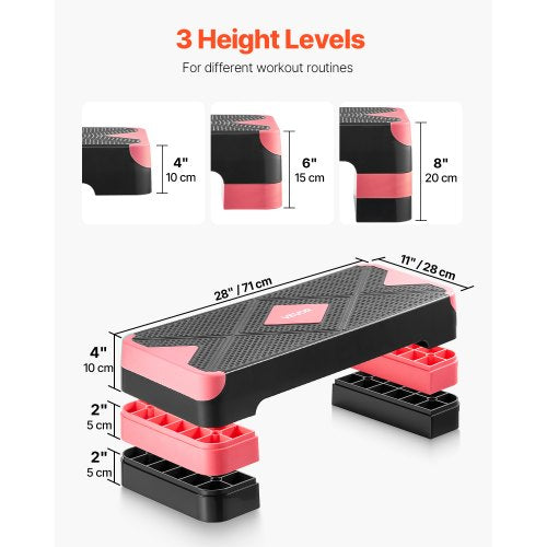 Aerobic Exercise Step Platform Justerbar Workout Stepmaskin 4 Riser Röd
