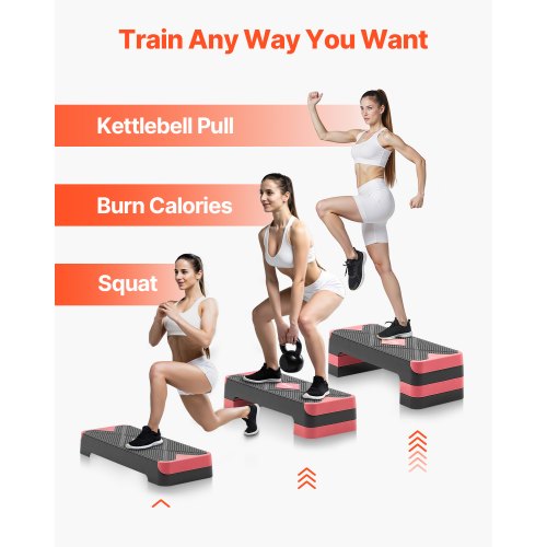 Aerobic Exercise Step Platform Justerbar Workout Stepmaskin 4 Riser Röd