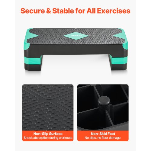 Aerobic Exercise Step Platform Justerbar Workout Stepmaskin 4 Riser Grön | EU
