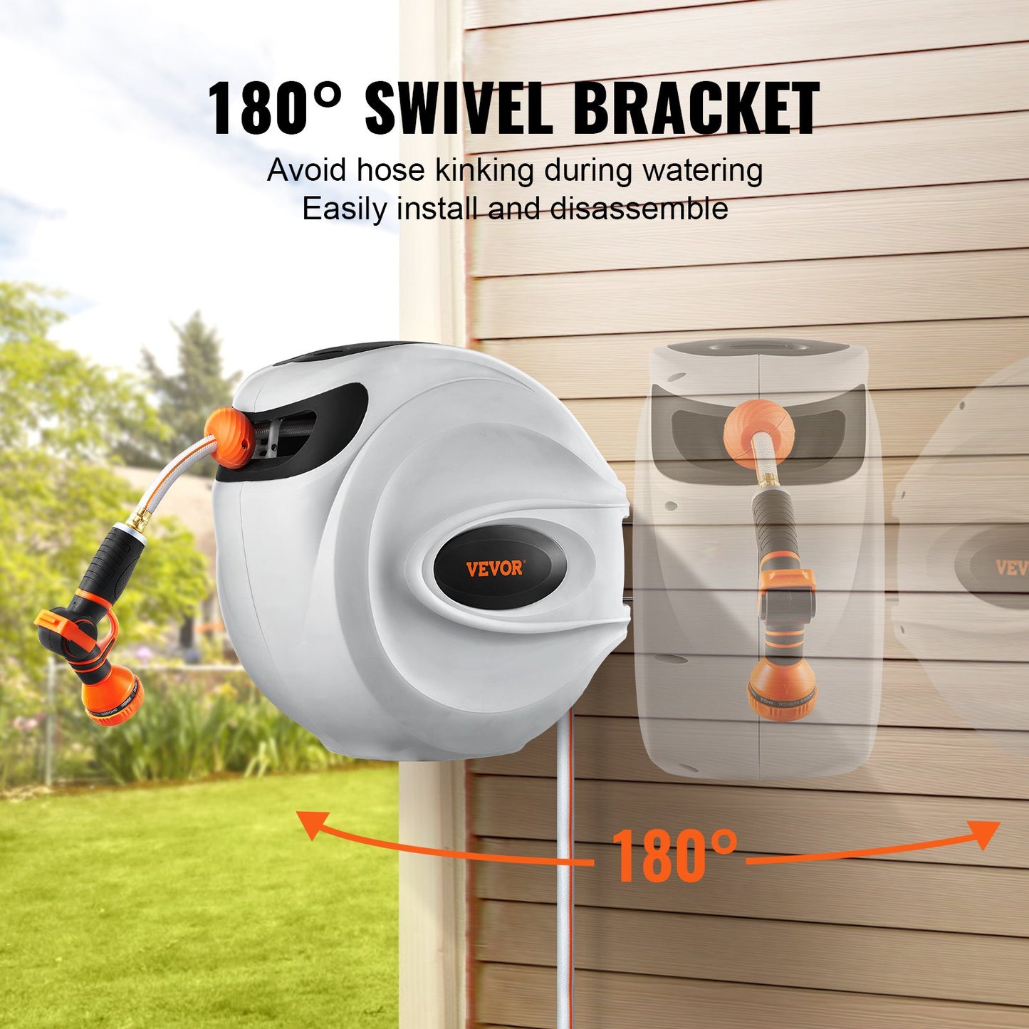 Hose reel retractable hose reel Water hose reel 65.6'x1/2" 180° rotatable wall mounted