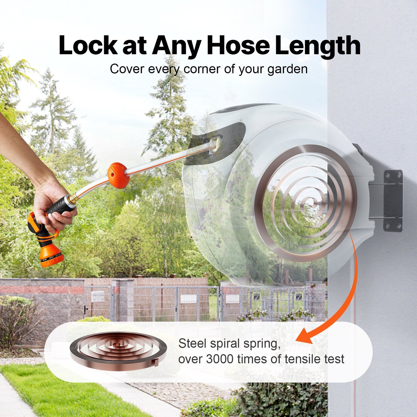 Retractable Garden Hose Reel 1/2 inch x 131.23 ft. Wall Mounted Hose Reel