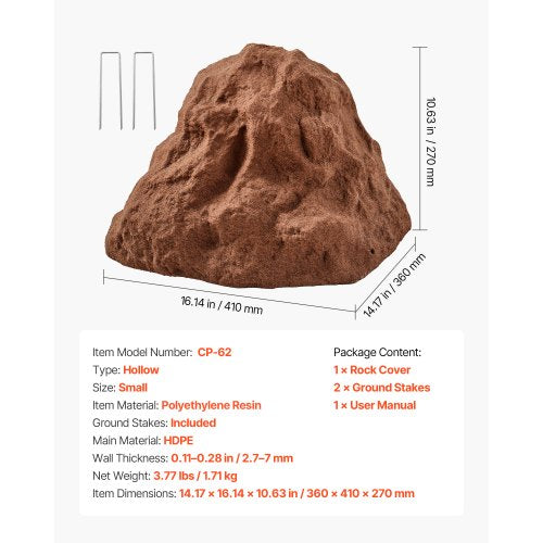 Konststensskydd, Konststensskydd för Utomhusbruk, Realistisk Naturlig Textur, Lätt & Väderbeständig Polyresin Konststen för Landskapsarkitektur Trädgårdsdekor, Brun, Liten Storlek | EU