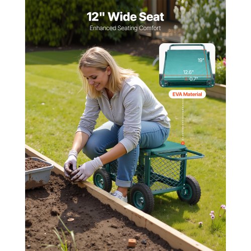 Rolling Garden Seat with Wheels 400 LB Heavy Duty Garden Cart with Storage