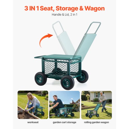 Rolling Garden Seat with Wheels 400 LB Heavy Duty Garden Cart with Storage