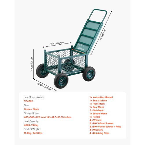 Rolling Garden Seat with Wheels 400 LB Heavy Duty Garden Cart with Storage