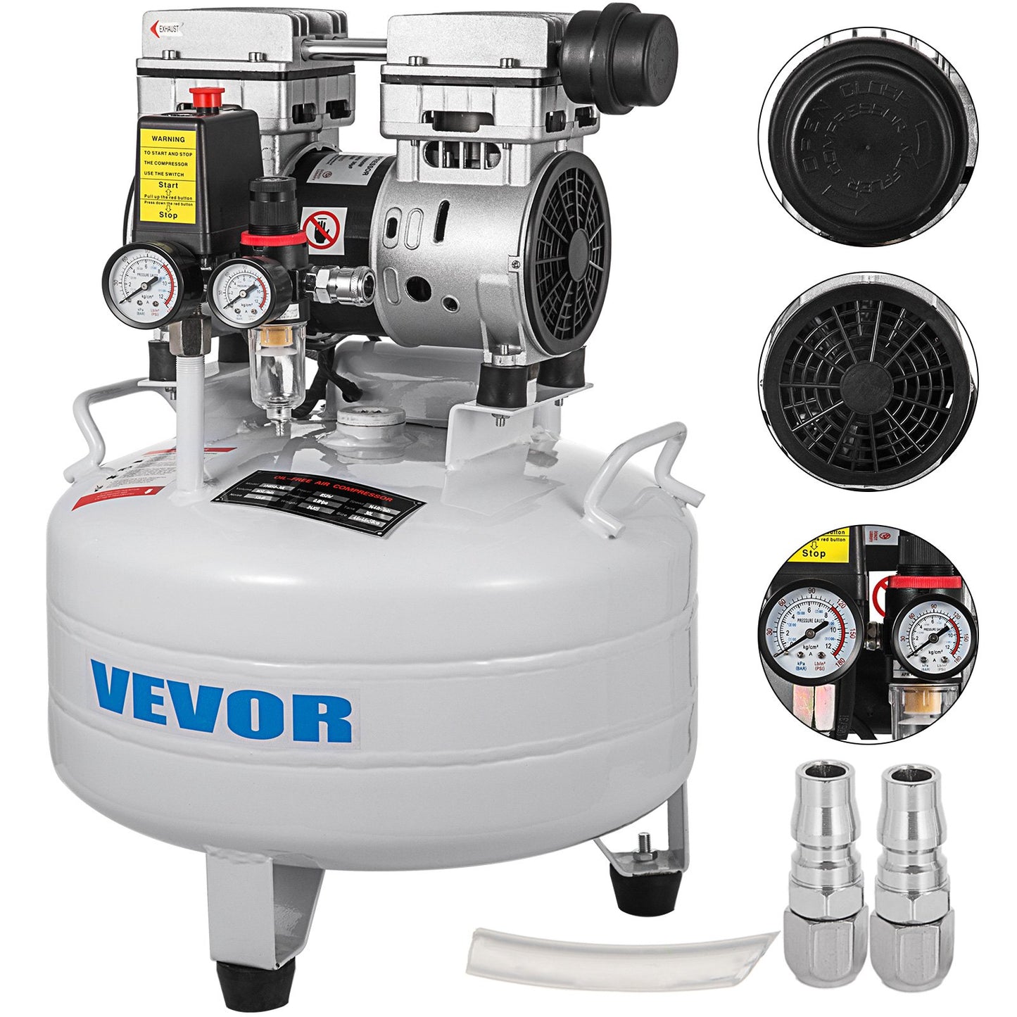 Vertikaler Luftkompressor, 6,6 Gallonen, ultraleiser ölfreier Luftkompressor, 30-l-Tank, leiser Luftkompressor, 850 W, ölfreier Kompressor, geräuscharm