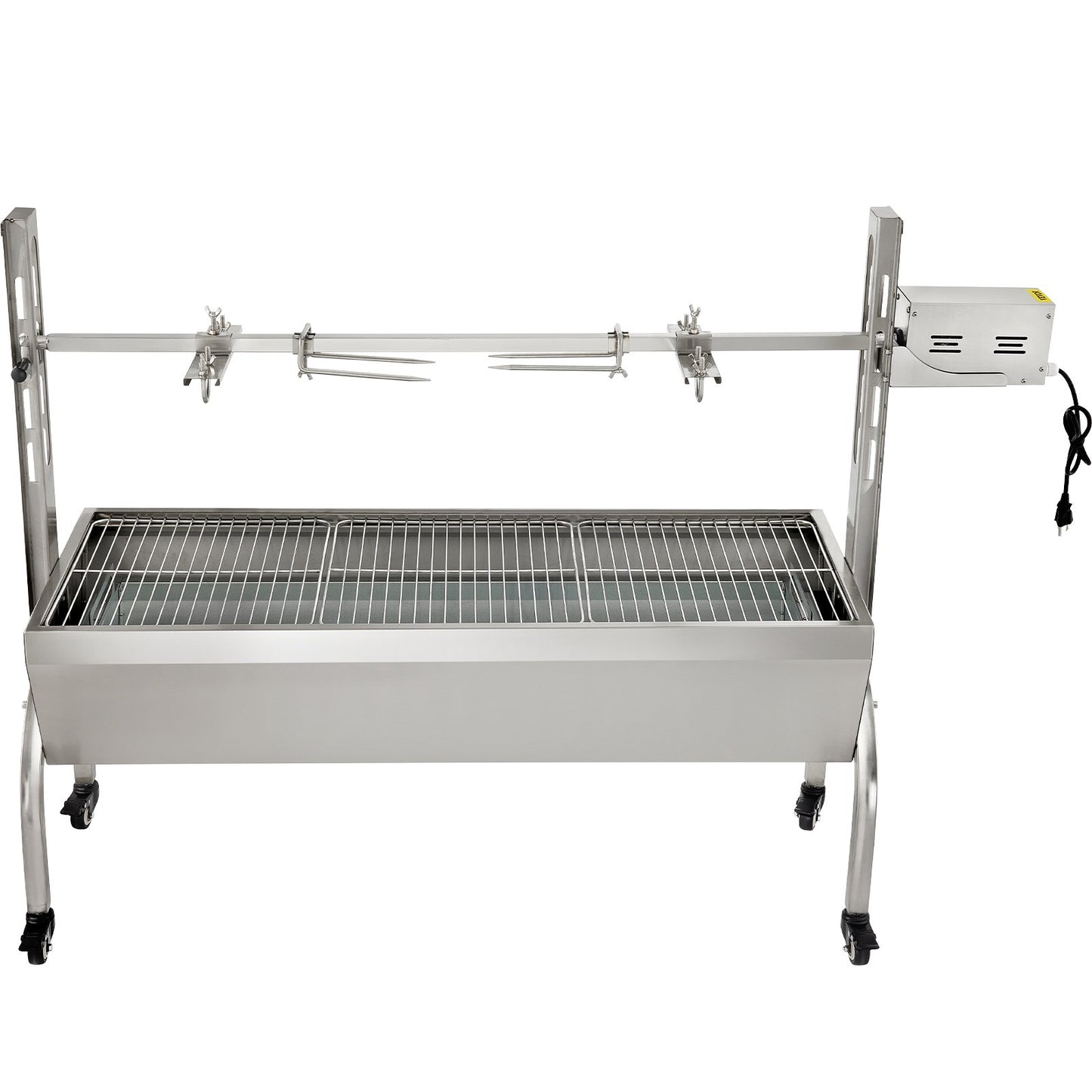 Rotisserie Grill, 132 lbs Capacity, Stainless Steel Pig Lamb Spit Grill Roast, Roasting Box with 40W Motor & Adjustable Height & Lockable Wheels for Outdoor Camping Party Campfire Grill