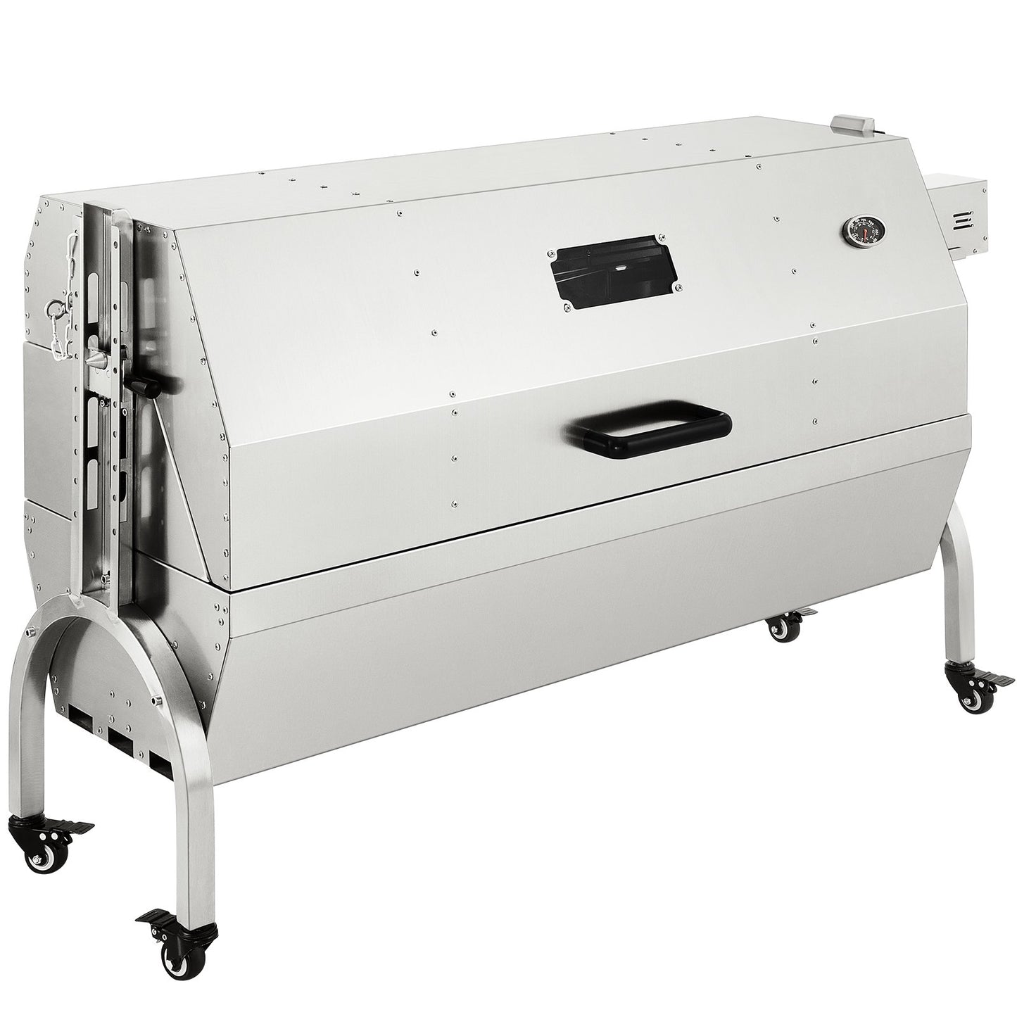 Lamb Rotisserie, 132lbs kapacitet, rostfritt stål Grisspett grillstek, med 40W motor & justerbar höjd Låsbara hjul och baffelskydd för utomhuscamping fest lägereld grill