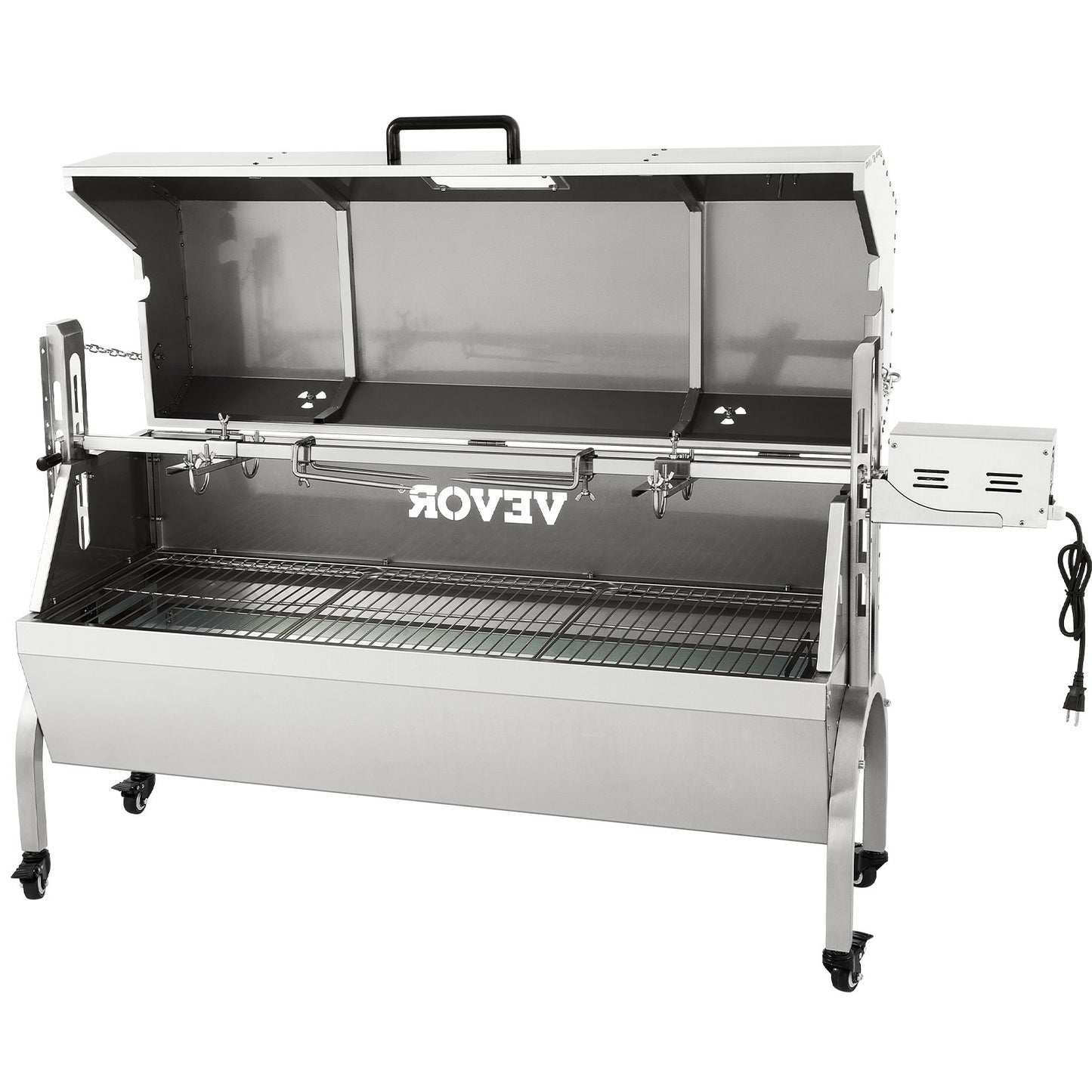 Lamb Rotisserie, 132lbs kapacitet, rostfritt stål Grisspett grillstek, med 40W motor & justerbar höjd Låsbara hjul och baffelskydd för utomhuscamping fest lägereld grill