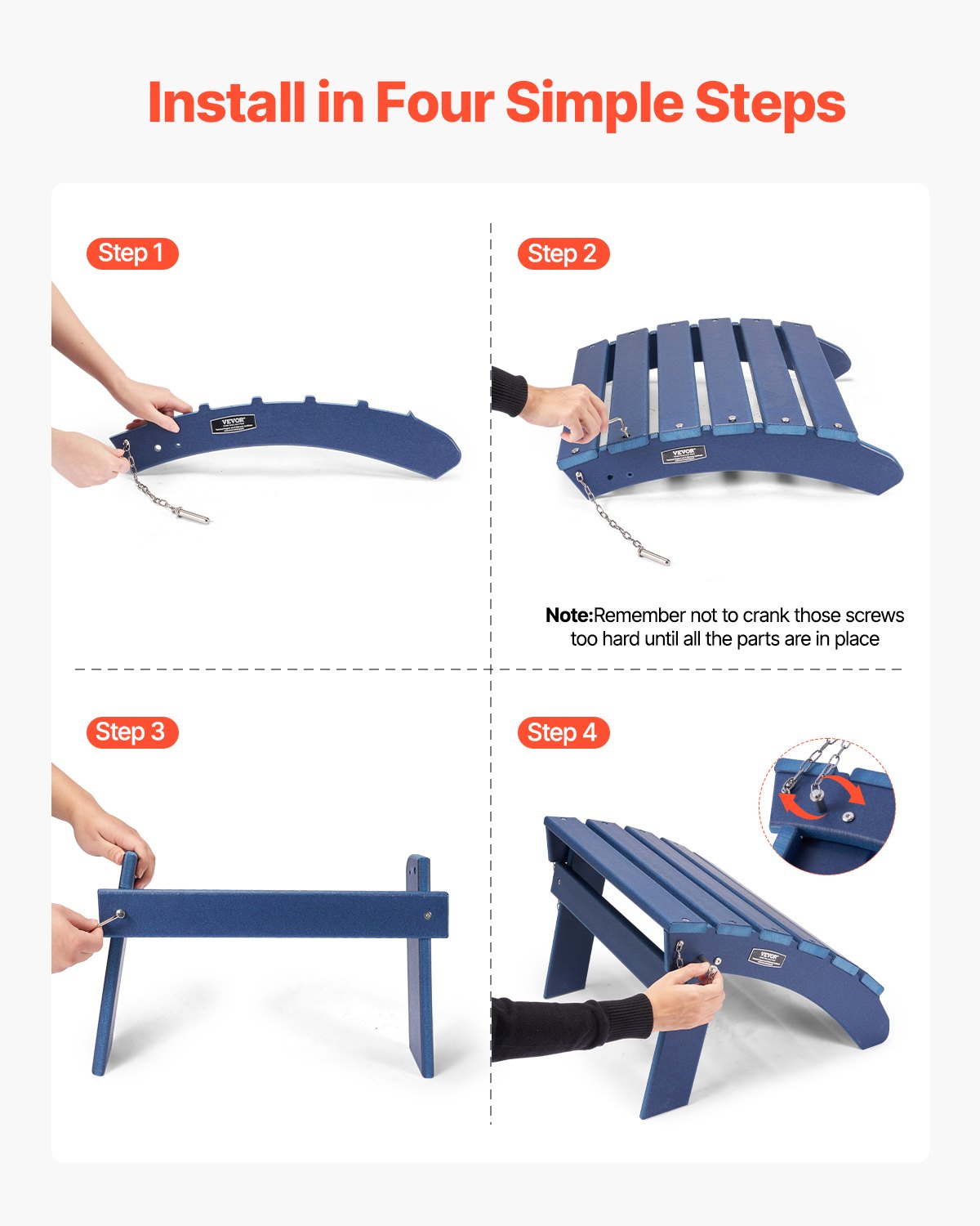 Adirondack Ottoman 2 set 18.7L x 18.9W x 13.8H inches HDPE Footrest Blue