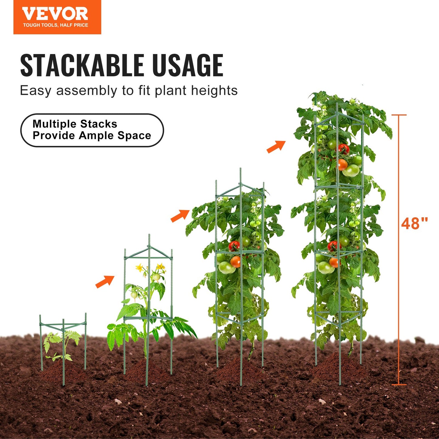 6-pack tomatburar för trädgård 48" stödbur för tomatplantor