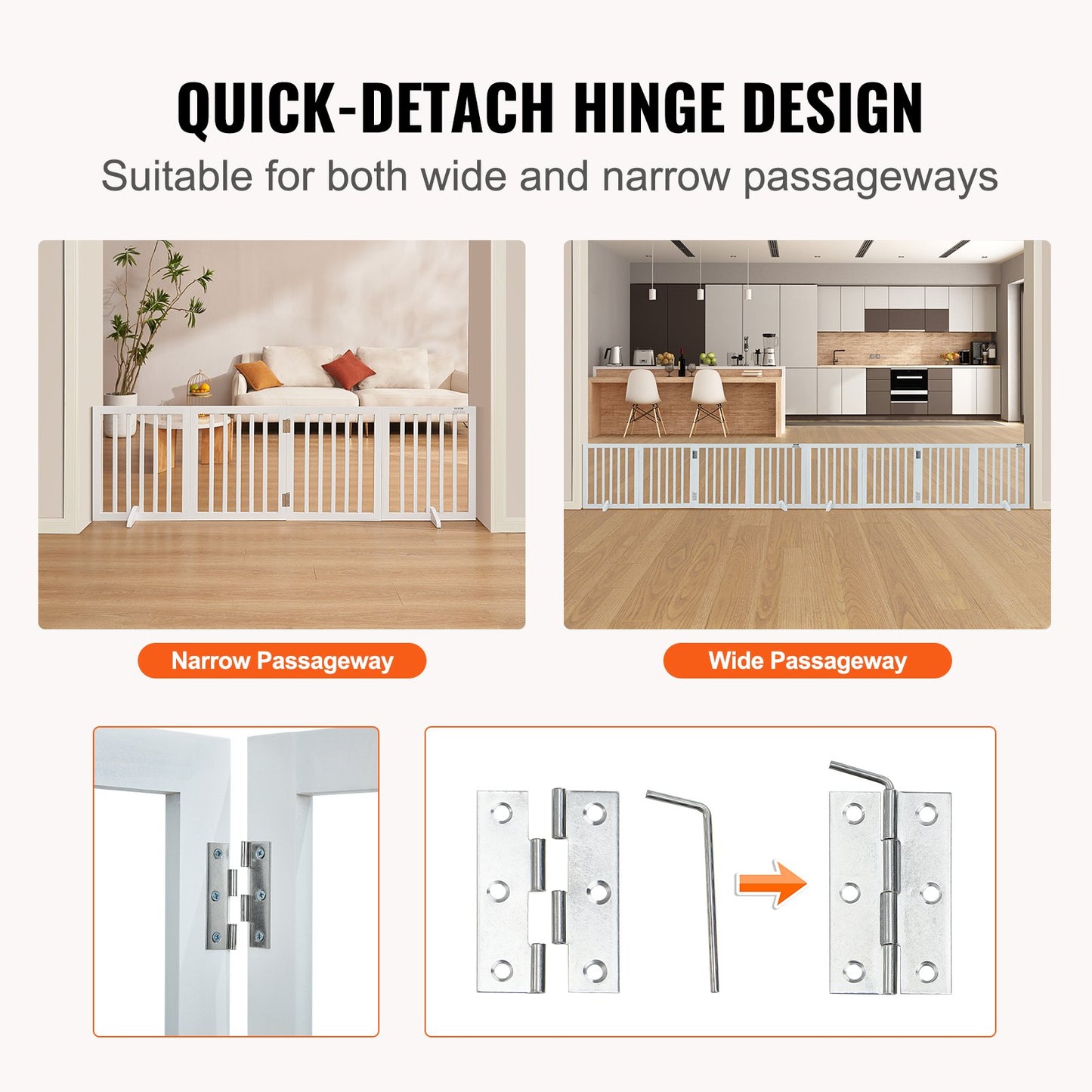 Fristående Dog Gate 24x80,3 tum Fristående Pet Gate Vikbar Vit