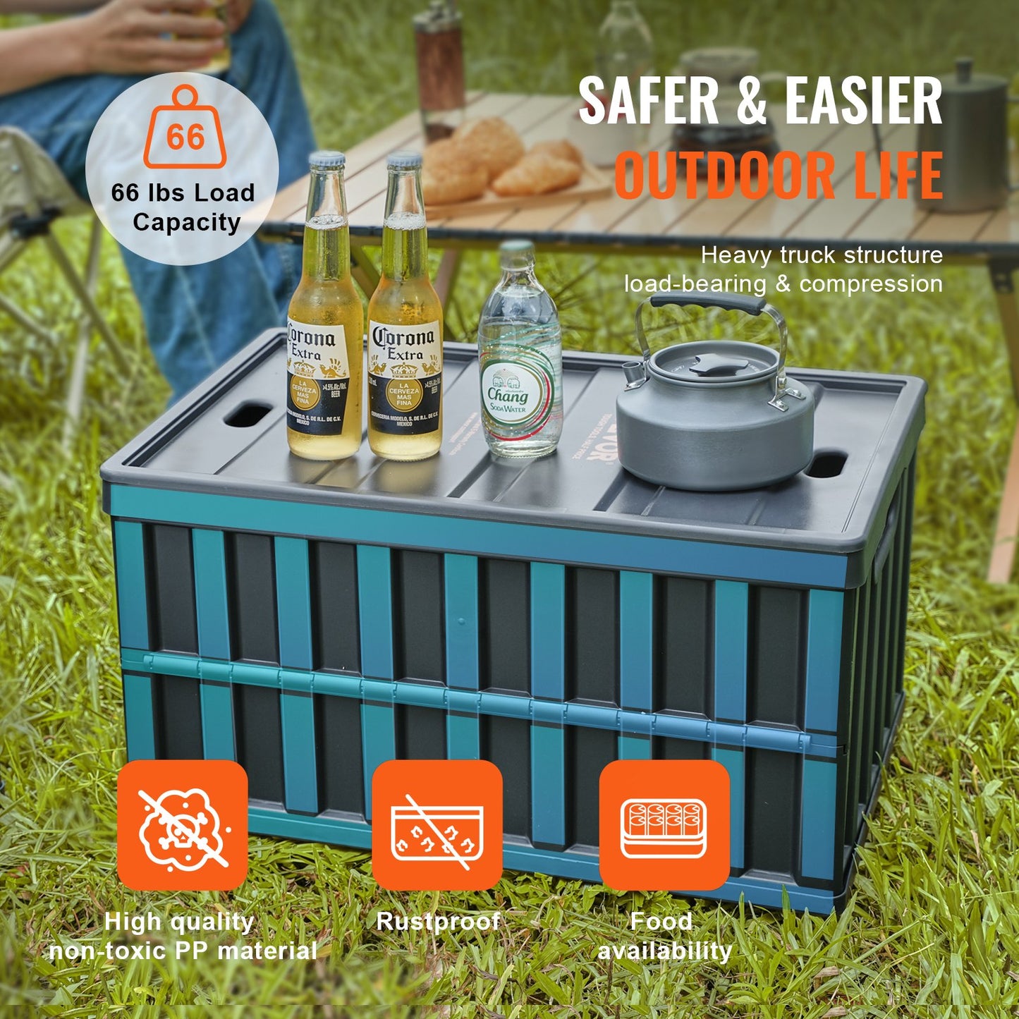 Hopfällbara förvaringskärl med lock, 65 L 3-pack, hopfällbara plastlådor med handtag, stora tunga behållare för kläder, leksaker, böcker, snacks, skor och mathantering