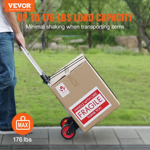 Folding Hand Truck, 176 lbs lastkapacitet, bärbar aluminiumvagn, Cabriolet Handtruck och Dolly med teleskophandtag och gummihjul, Ultralätt superstark för att flytta lager | EU