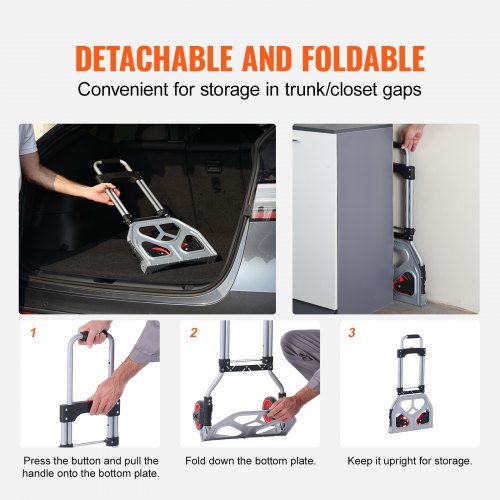 Folding Hand Truck, 176 lbs lastkapacitet, bärbar aluminiumvagn, Cabriolet Handtruck och Dolly med teleskophandtag och gummihjul, Ultralätt superstark för att flytta lager | EU