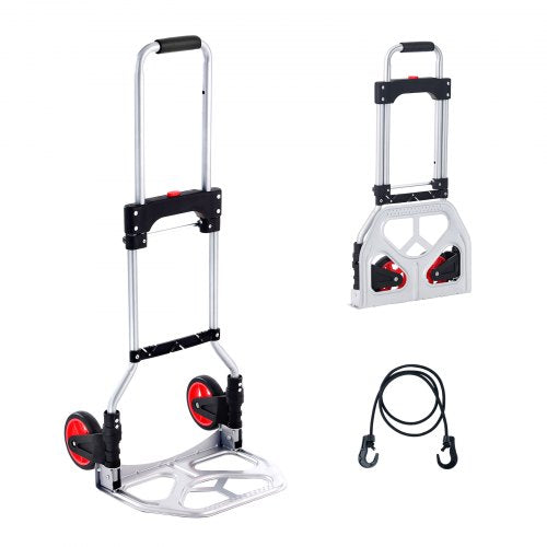 Folding Hand Truck, 176 lbs lastkapacitet, bärbar aluminiumvagn, Cabriolet Handtruck och Dolly med teleskophandtag och gummihjul, Ultralätt superstark för att flytta lager | EU