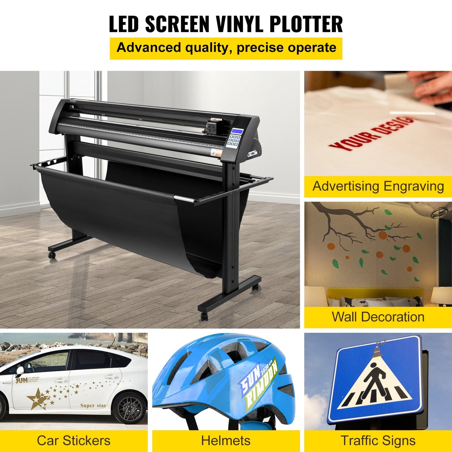 Vinyl cutter, 1350mm vinyl plotter, LED screen plotter cutter, semi-automatic built-in optical eye, compatible with SignCut software for Mac and Windows systems with stand