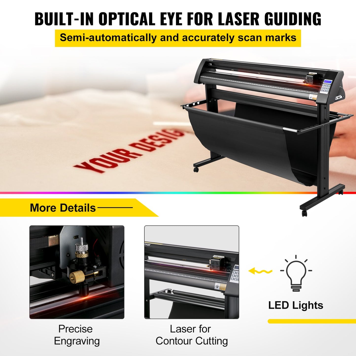 Vinyl cutter, 1350mm vinyl plotter, LED screen plotter cutter, semi-automatic built-in optical eye, compatible with SignCut software for Mac and Windows systems with stand