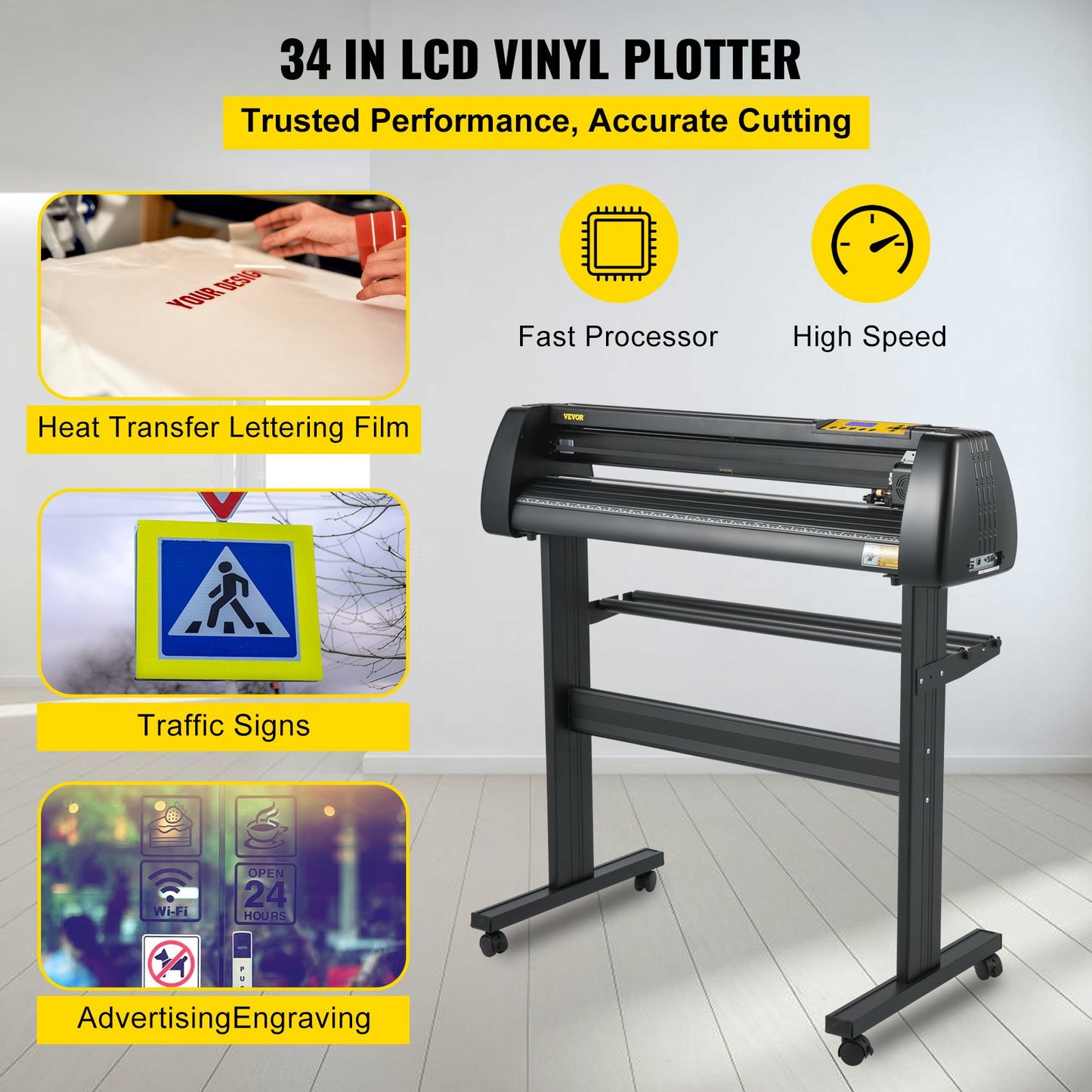 Vinyl Cutter Plotter Machine 34" Signmaster Software Sign Making Machine 870mm pappersmatning Vinyl Cutter Plotter med Stativ (34" 870mm)