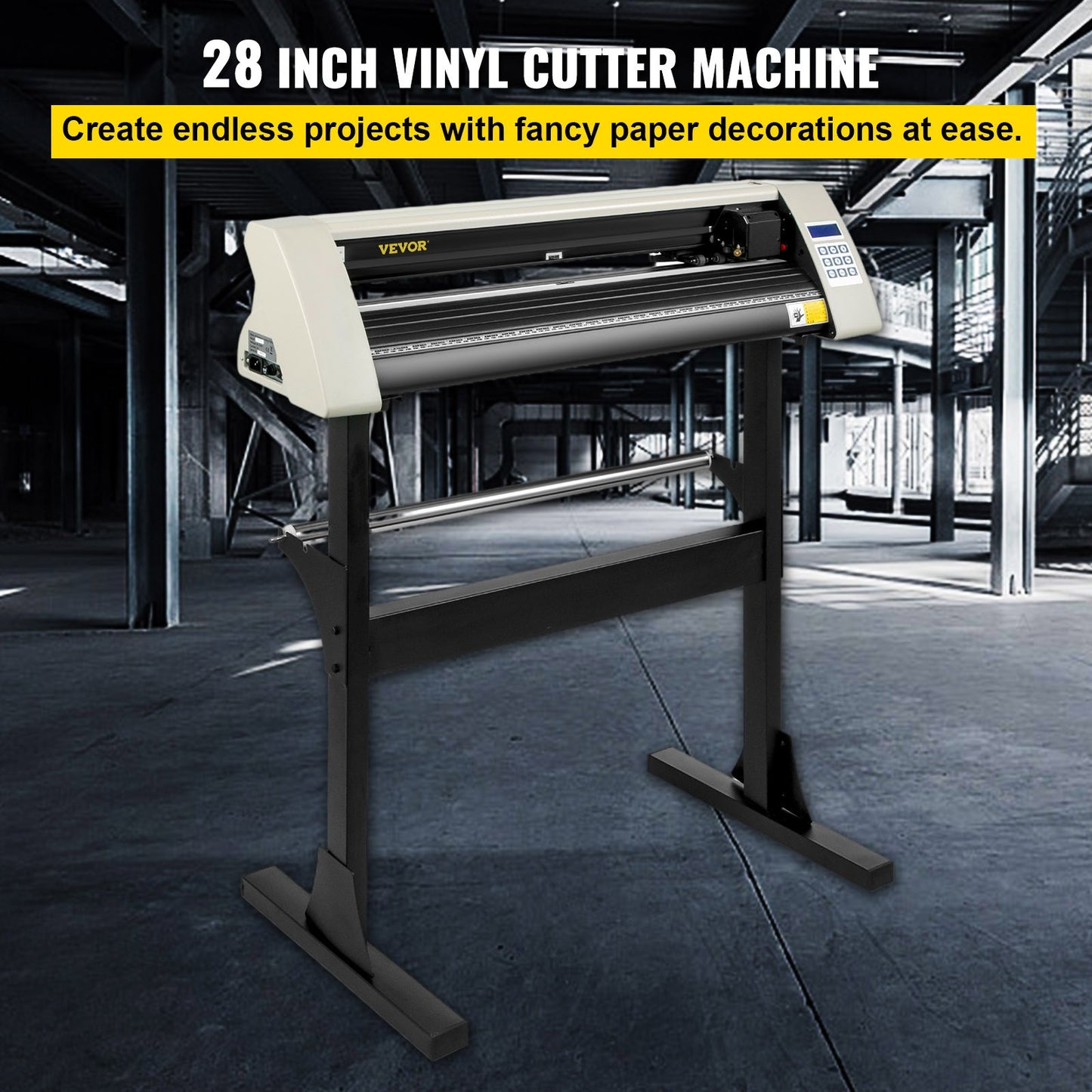 Vinyl Cutter 28 Inch Vinyl Cutter Machine 720mm Pappersmatning Vinyl Plotter Cutter Machine med robust golvstativ för att skära papper Vit