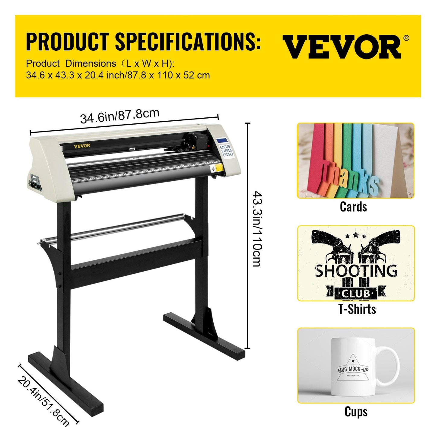 Vinyl Cutter 28 Inch Vinyl Cutter Machine 720mm Pappersmatning Vinyl Plotter Cutter Machine med robust golvstativ för att skära papper Vit