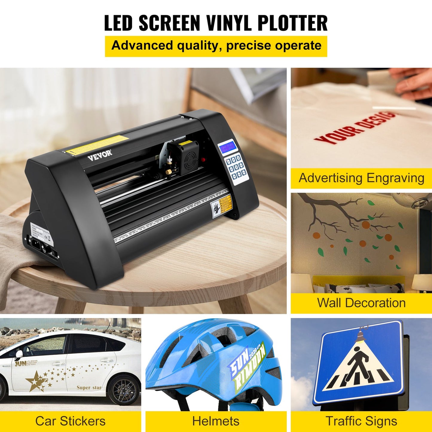 Vinyl Cutter, 375mm Vinyl Plotter, LED Screen Plotter Cutter, Semi-Automatic Built-in Optical Eye, Compatible with SignCut Software for Mac and Windows System Desktop Design
