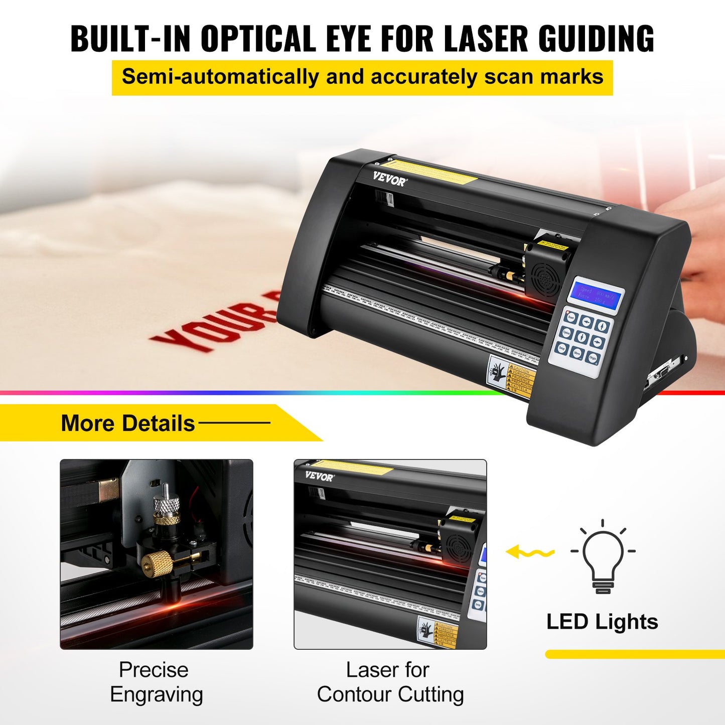 Vinyl Cutter, 375mm Vinyl Plotter, LED Screen Plotter Cutter, Semi-Automatic Built-in Optical Eye, Compatible with SignCut Software for Mac and Windows System Desktop Design