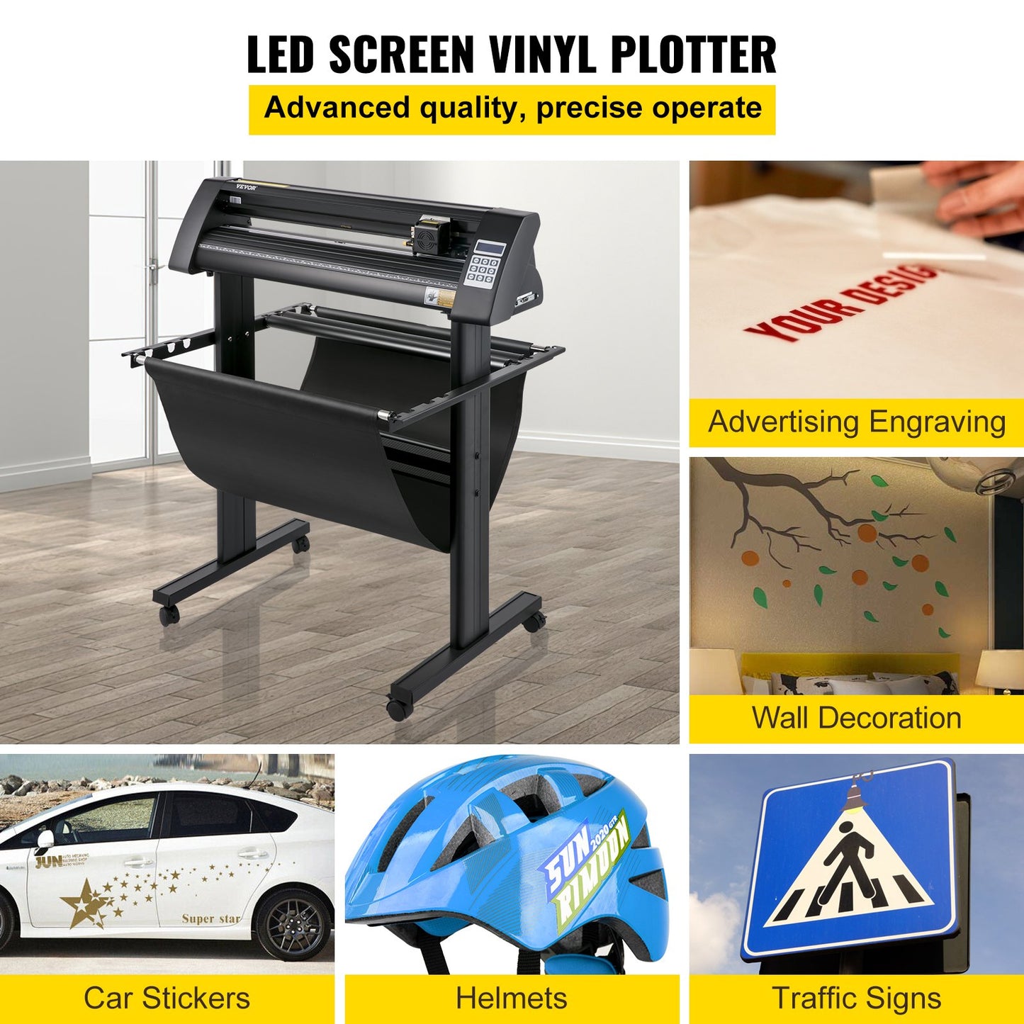 Vinylskärare, 720 mm vinylplotter, LED-skärmplotterskärare, halvautomatisk inbyggt optiskt öga, kompatibelt med SignCut-programvaran för Mac och Windows-system med stativ