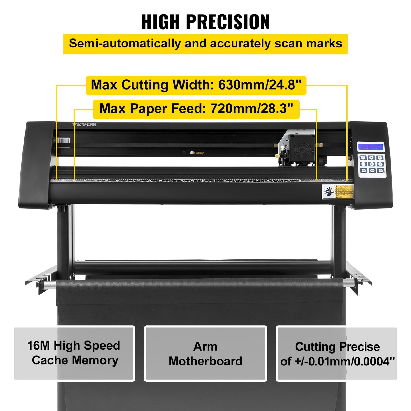 Vinylskärare, 720 mm vinylplotter, LED-skärmplotterskärare, halvautomatisk inbyggt optiskt öga, kompatibelt med SignCut-programvaran för Mac och Windows-system med stativ