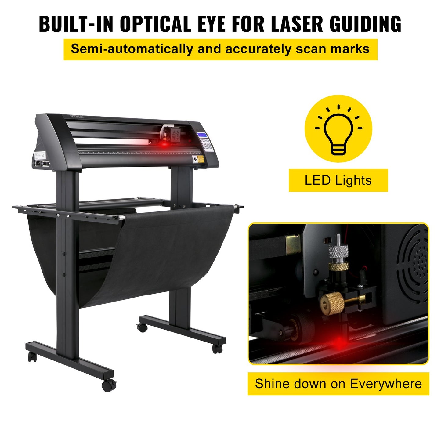 Vinylskärare, 870 mm vinylplotter, LED-skärmplotterskärare, halvautomatisk inbyggd optisk öga för exakt styrning, kompatibel med SignMaster-programvaran för Windows-system med stativ