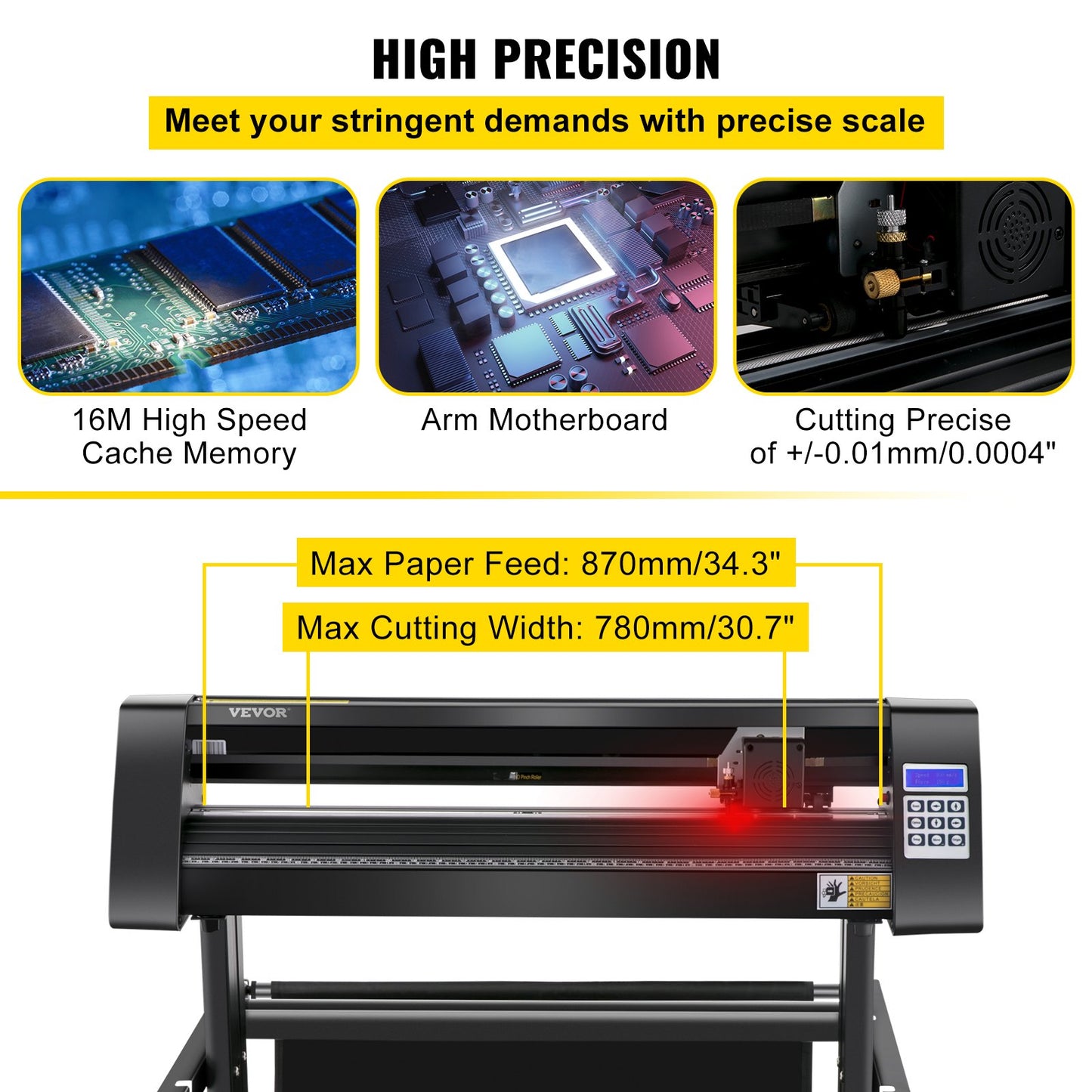 Vinylskärare, 870 mm vinylplotter, LED-skärmplotterskärare, halvautomatisk inbyggd optisk öga för exakt styrning, kompatibel med SignMaster-programvaran för Windows-system med stativ
