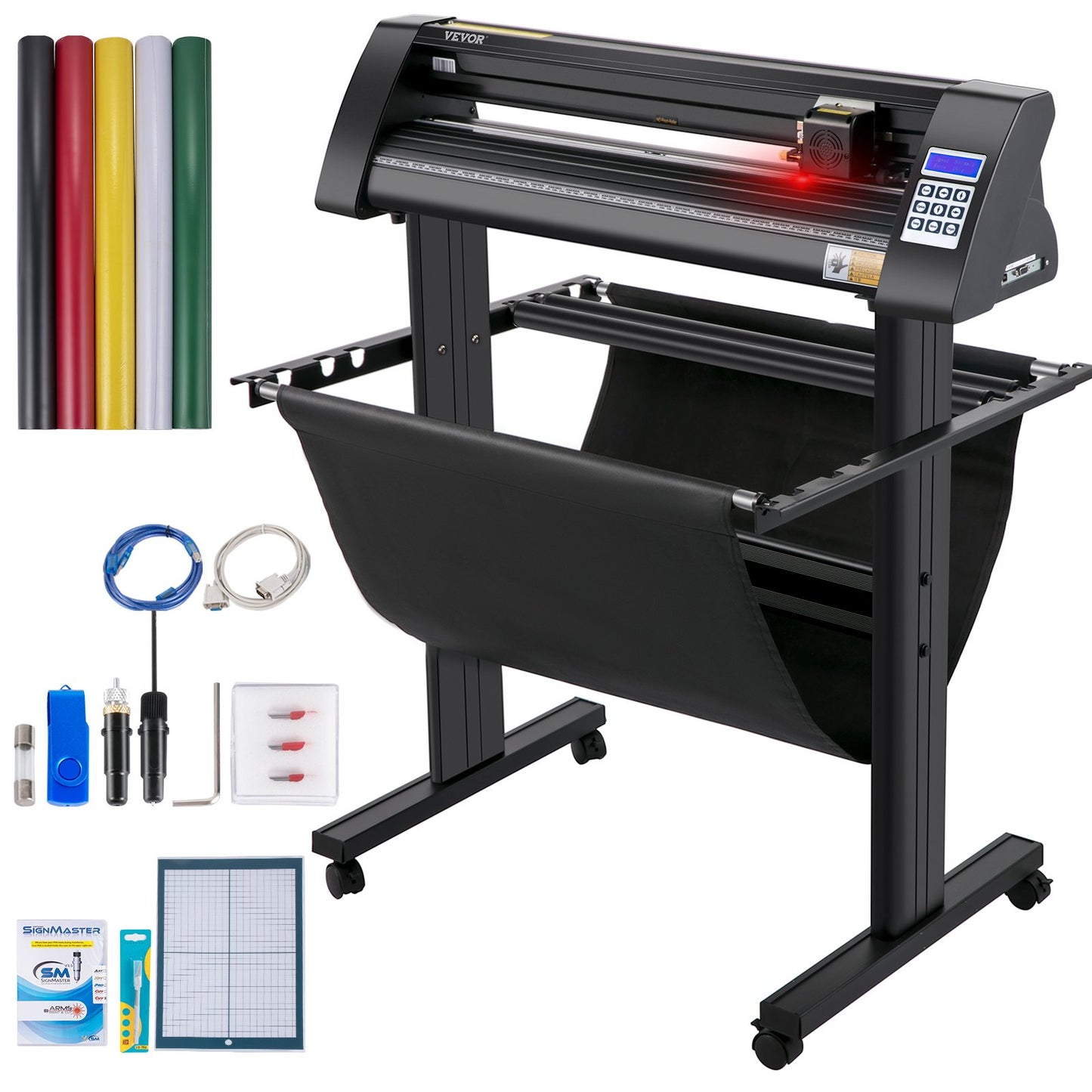 Vinylskärare, 870 mm vinylplotter, LED-skärmplotterskärare, halvautomatisk inbyggd optisk öga för exakt styrning, kompatibel med SignMaster-programvaran för Windows-system med stativ