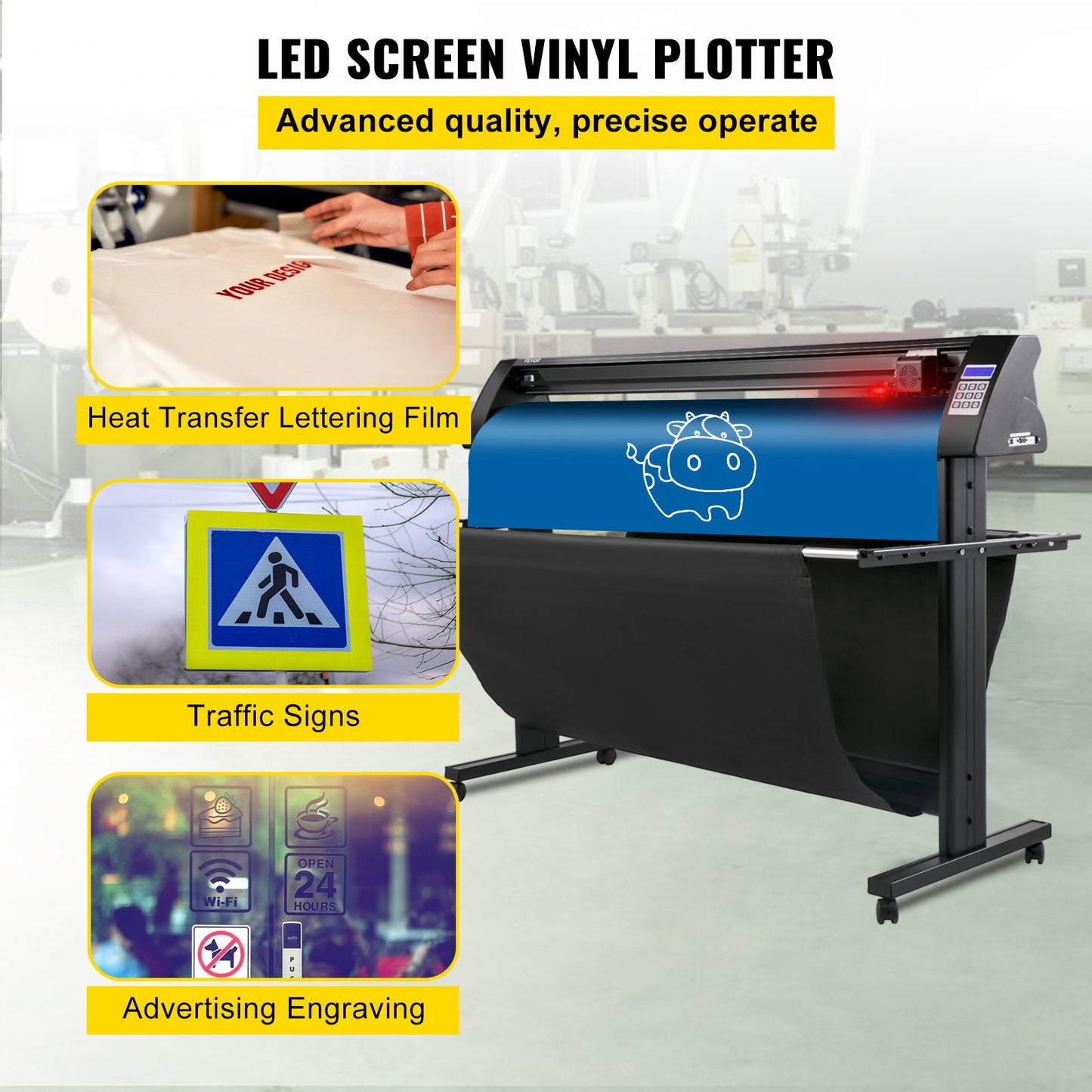 Vinylschneider, 1350 mm Vinylplotter, LED-Bildschirmplotterschneider, halbautomatisches integriertes optisches Auge, kompatibel mit SignMaster-Software für Windows-Systeme mit Ständer