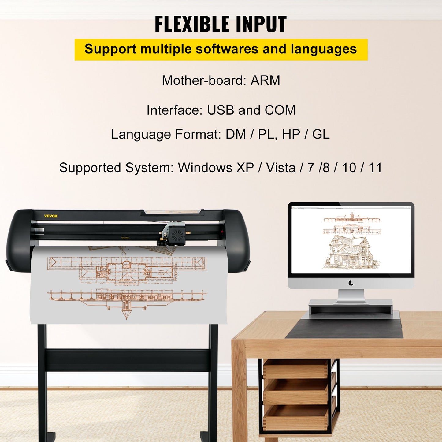 Vinyl Cutting Machine, 28 Inch Cutting Plotter, Adjustable Speed and Power, DIY Cutting Machine Kit for Signs Banner Stickers with Floor Stand SignMaster Software Tools for Windows