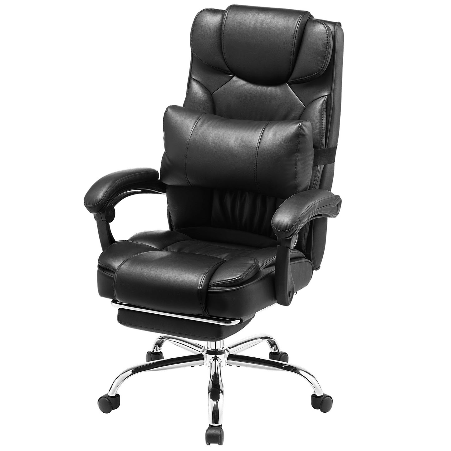 Executive Chair High Back Office Stol med Fotstöd Svankkudde Svart