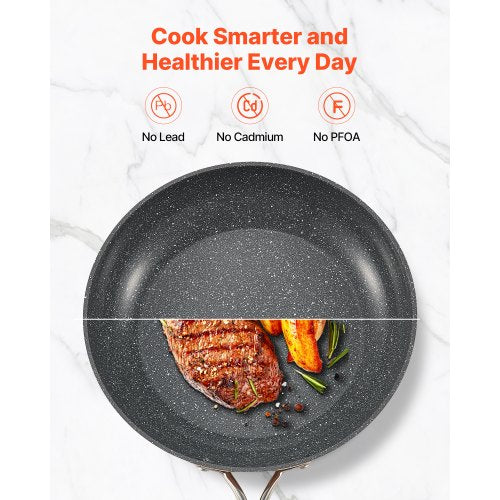 3-piece aluminum frying pan, frying pan, set with 200, 270, 300 mm handles, seasoned gray