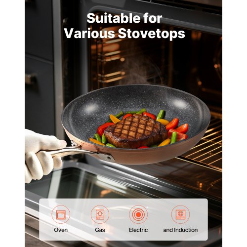 3-piece aluminum frying pan, frying pan, set with 200, 270, 300 mm handles, seasoned gray