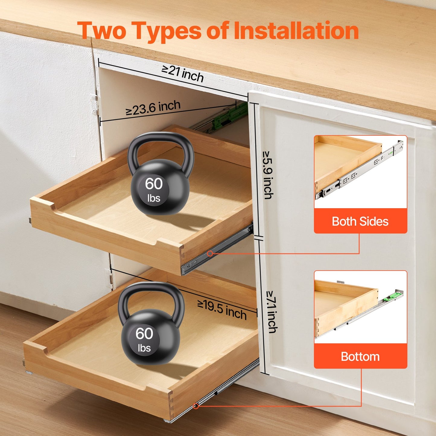 Pull Out Cabinet Organizer Soft Close Slideout Shelf Wooden Box 20"Wx21"D