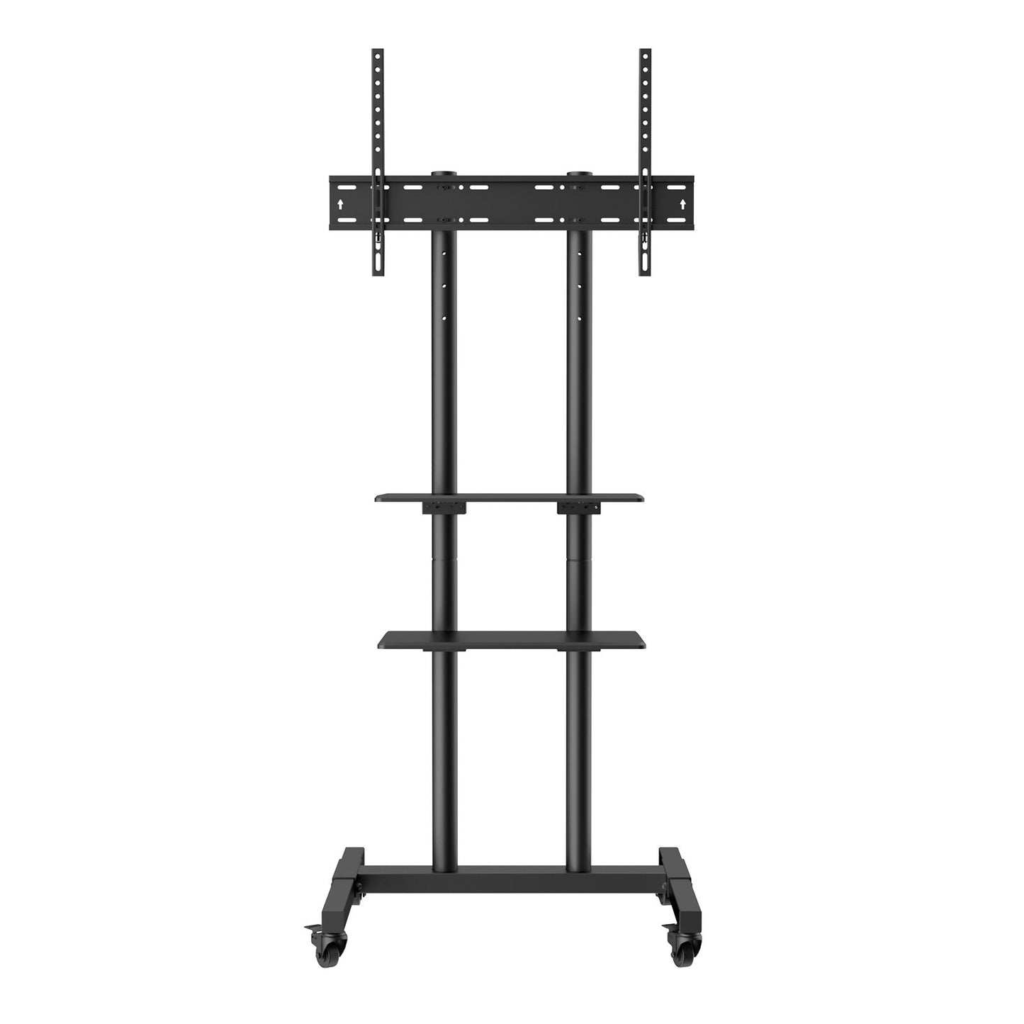 Mobile TV Stand, Mobile TV Cart for 32 to 70 Inch TVs, Height Adjustable Portable TV Stand with Wheels, Double Tray for Audiovisual Devices, Rolling TV Bench with Bracket for Bedroom, Living Room