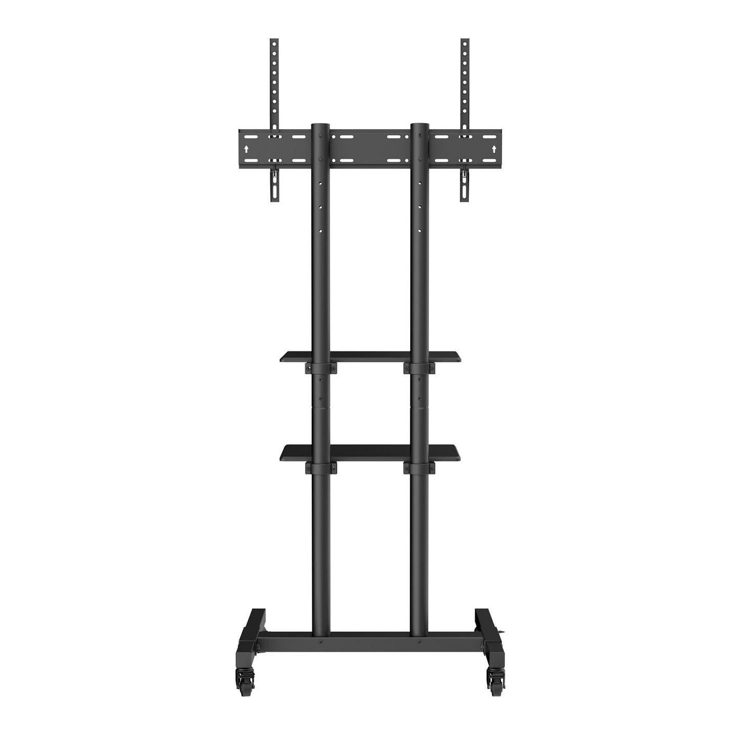 Mobile TV Stand, Mobile TV Cart for 32 to 70 Inch TVs, Height Adjustable Portable TV Stand with Wheels, Double Tray for Audiovisual Devices, Rolling TV Bench with Bracket for Bedroom, Living Room