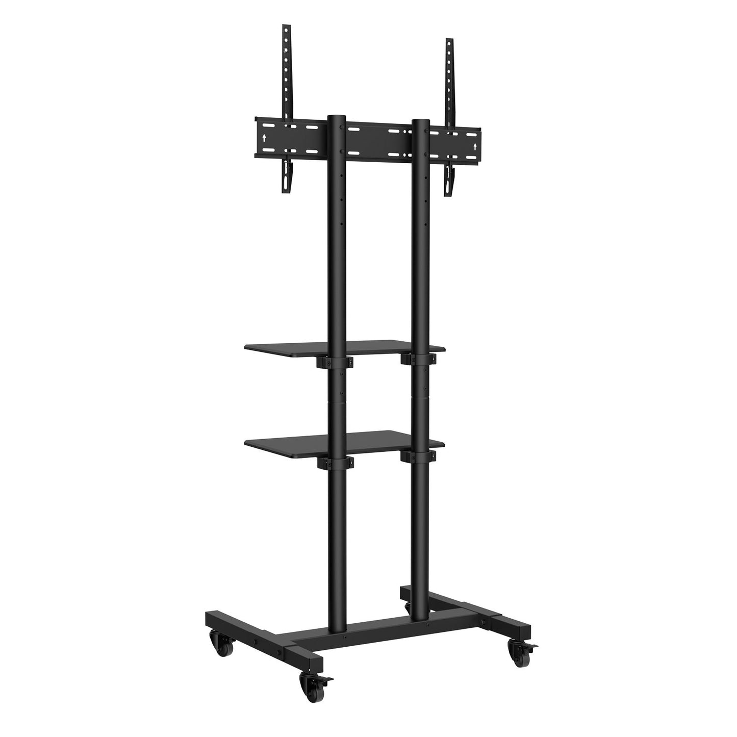 Mobile TV Stand, Mobile TV Cart for 32 to 70 Inch TVs, Height Adjustable Portable TV Stand with Wheels, Double Tray for Audiovisual Devices, Rolling TV Bench with Bracket for Bedroom, Living Room