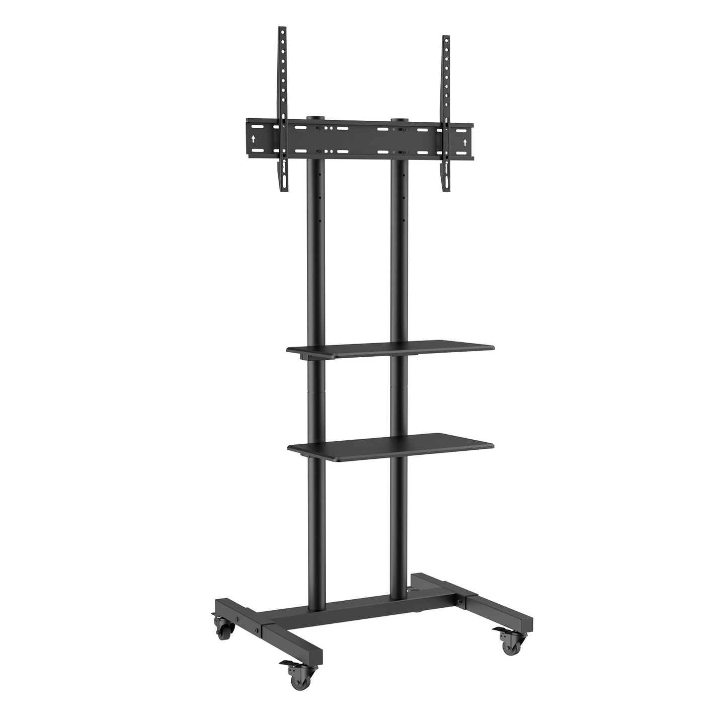 Mobile TV Stand, Mobile TV Cart for 32 to 70 Inch TVs, Height Adjustable Portable TV Stand with Wheels, Double Tray for Audiovisual Devices, Rolling TV Bench with Bracket for Bedroom, Living Room
