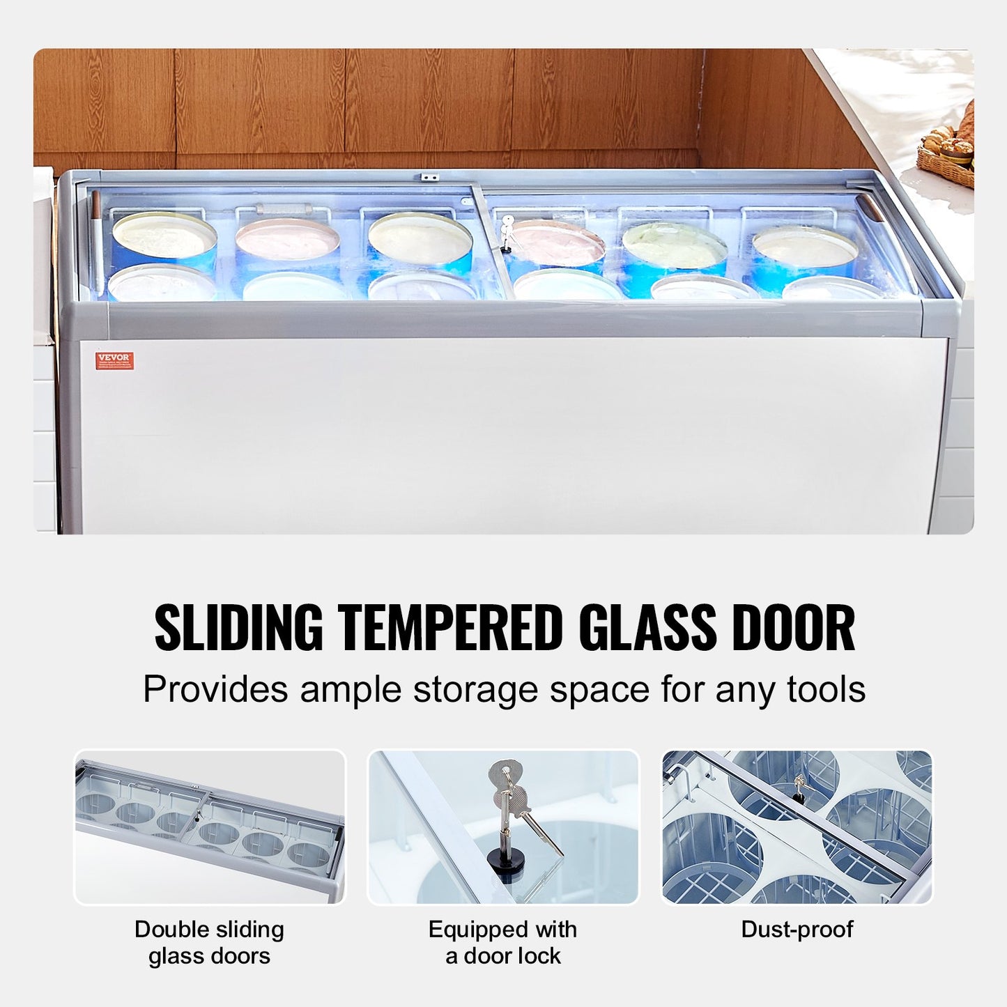 567 L Commercial Glass Display Case Gelato Doppfrysskåp