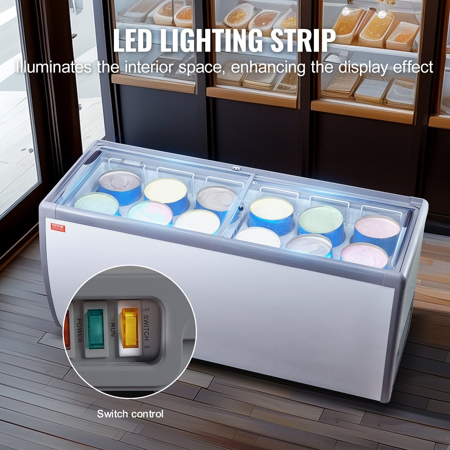 567 L Commercial Glass Display Case Gelato Doppfrysskåp