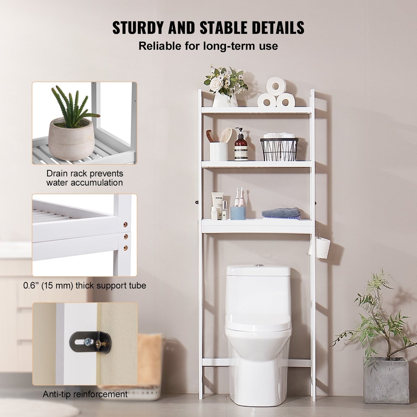 Över toaletten Förvaring 3-vånings badrum Hylla Rack Space Saver Organizer