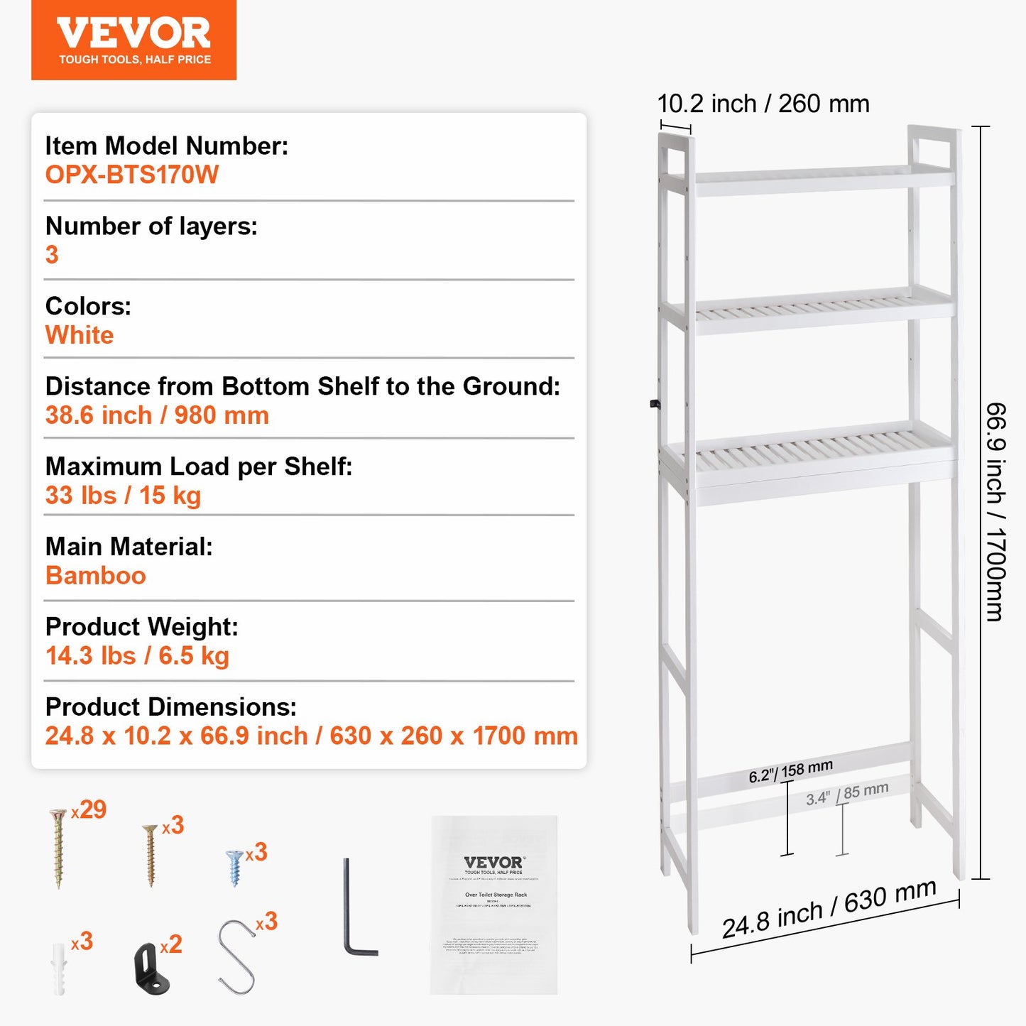 Över toaletten Förvaring 3-vånings badrum Hylla Rack Space Saver Organizer